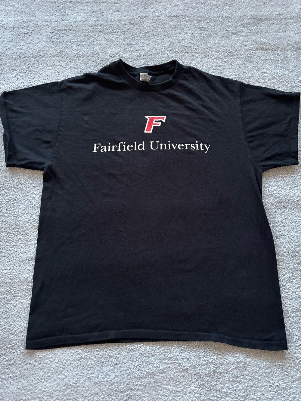 Gildan Black Fairfield University Logo Tee with Red Accent